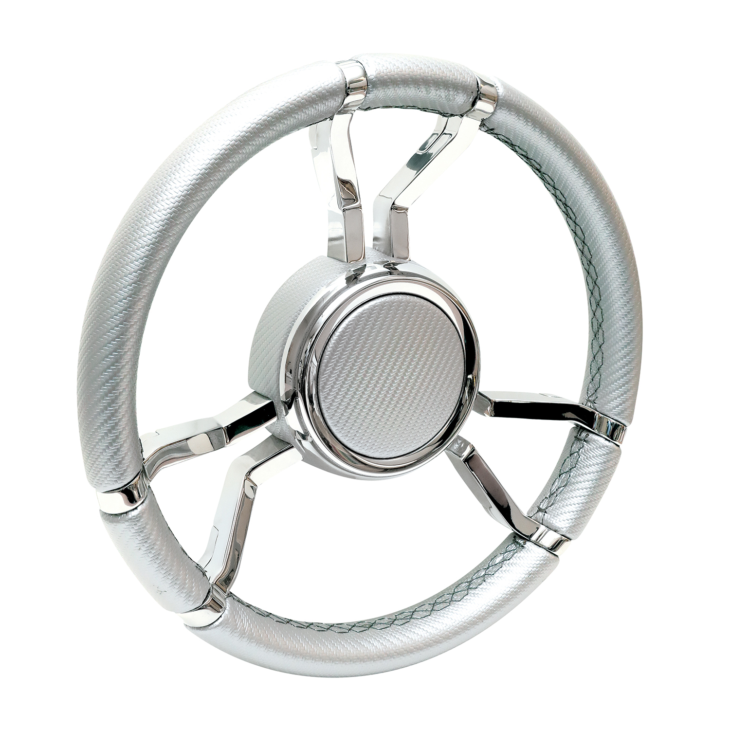 Silver carbon fiber covered Livorsi Apex wheel with polished stainless spokes – LSWL090500SXL09100 Product Image 1