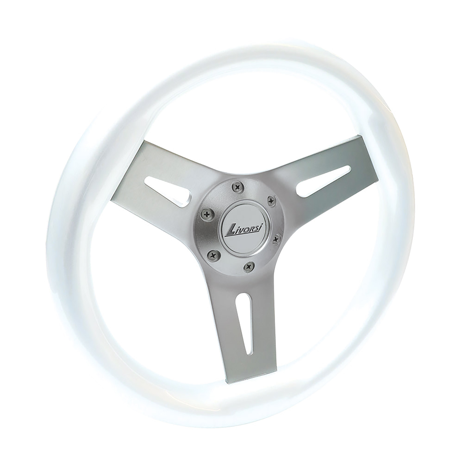 White Livorsi Mega Grip marine steering wheel – MGWALW Product Image 2